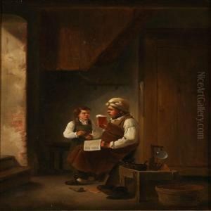 A Shoemaker In His Workshop by Christian Andreas Schleisner