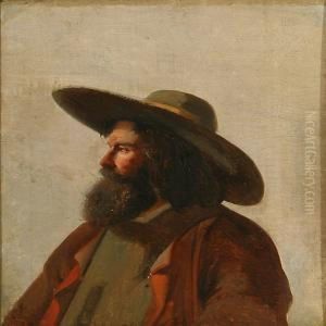 Portrait Of Abearded Man With A Hat by Christian Andreas Schleisner