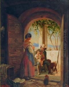 Junges Familiengluck Auf Dem Balkon Eines Italienischen Landhauses by Christian Andreas Schleisner