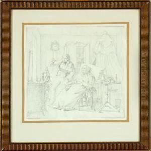 Genre Scenery With A Doctor Visiting The Old Grandmother by Christian Andreas Schleisner
