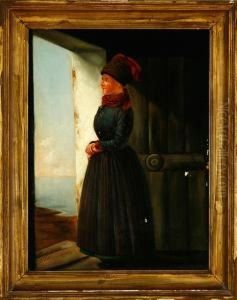 A Danish Woman From Fano Island Is Looking Over The Ocean by Christian Andreas Schleisner