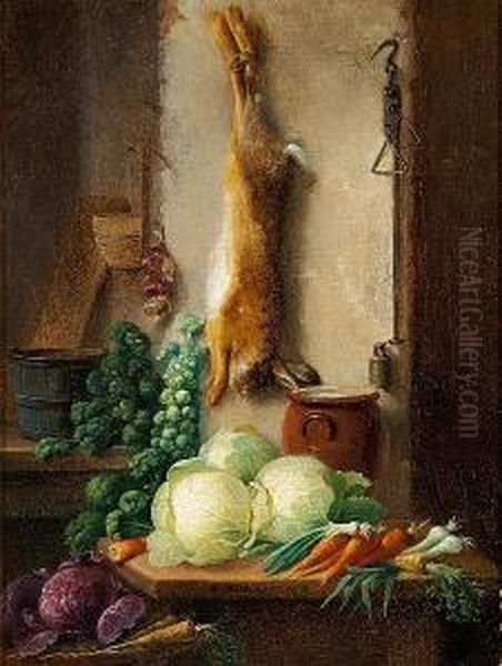 Four Still Lives Respectively With Game, Fish, Vegetables And Meat - view 1
