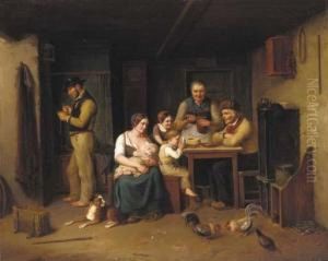 A Family In An Interior by Christian Andreas Schleisner