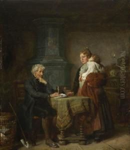Junge Mutter Mit Ihrem Kind Beim Dorfschreiber. by Felix Schlesinger