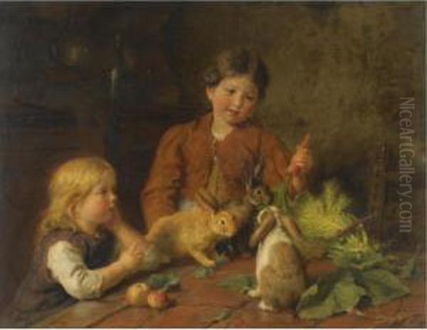 Futterung Der Kaninchen (children Feeding Rabbits) - view 1