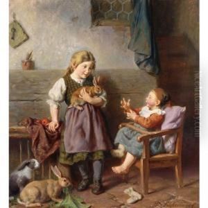Children Playing With Rabbits by Felix Schlesinger