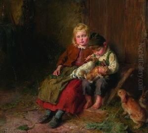 Madchen Und Kleiner Junge Im
Stall by Felix Schlesinger
