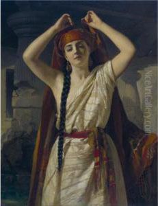 An Egyptian Girl Preparing For A Bath by Henry Guillaume Schlesinger
