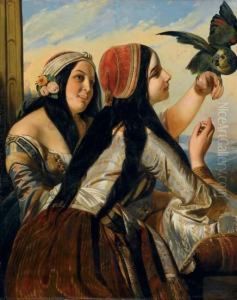 Deux Orientales Et Perroquet by Henry Guillaume Schlesinger