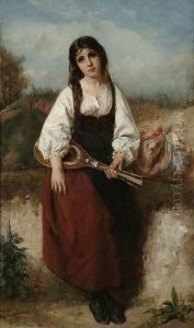 A Girl With A Mandolin by Henry Guillaume Schlesinger