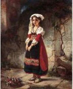 < Fillette A La Corbeille De Fleurs >. by Henry Guillaume Schlesinger