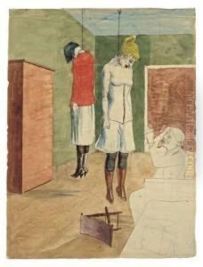 Der Kunstler Mit Zwei Erhangten Frauen by Rudolf Schlichter