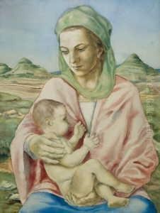 Madonna Mit Kind Vor Landschaft by Rudolf Schlichter