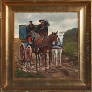 Scene With A Carriage In The Rain