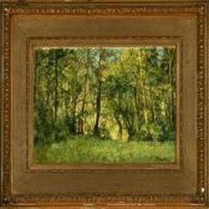 Woodland Scenery With A Lady In Red by Carl Schlichting-Carlsen