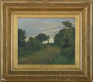 Landscape With Threes And A Walking Couple On A Road by Carl Schlichting-Carlsen