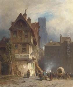 A Bustling Marketplace, Rouen by August Schliecker
