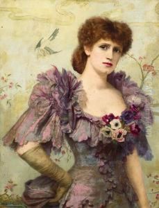 Portrait Of Lillie Langtry, Half-length, In A Purple Dress Withpoppies At Her Corsage