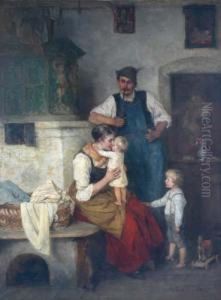 Stubeninterieur Mit Bauernfamilie Am Kachelofen by Mathias Schmid