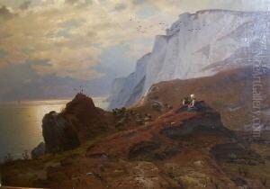 Kustenlandschaft Von Rugen. Hirtenpaar Mit Schafherde. Unten Links Signiert Max Schmidt by Max Schmidt