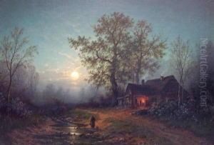 Mondscheinlandschaft Mit Schmiedewerkstatt
