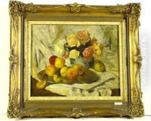 Stillleben Mit Obst Und Rosen. by Carl Schmitz-Pleis