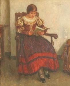 Junge Frau Bei Der Lekture Eines Buches by Carl Schmitz-Pleis