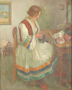 Junge Karnevalistin Bei Der Maskenherstellung by Carl Schmitz-Pleis