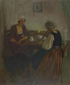 Zwei Frauen Am Kaffeetisch. by Carl Schmitz-Pleis