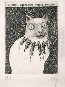 Ex Libris of Wieslawa Wierzchowska by Stasys Eidrigevicius