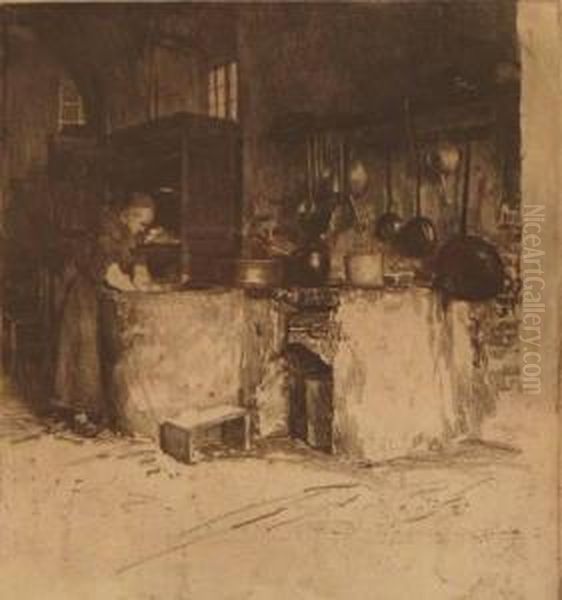 Monk Cooking In Front Of Large Pot - view 1