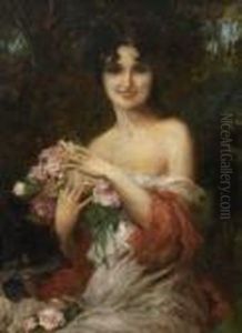 Junge Frau Mit
 Rosenbouquet.