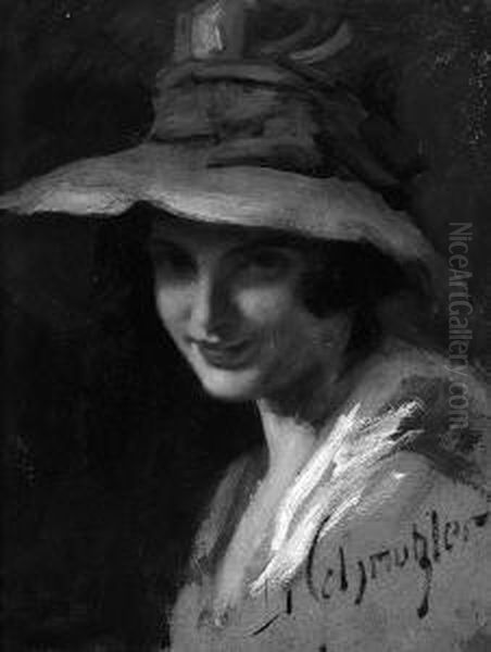 "portrait Einer Jungen Dame
Mit Hut". Sign. Ol Auf Karton. 32 X 24,5 Cm. Rahmen - view 1