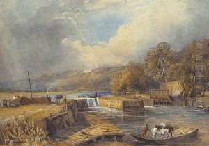 Clivedon from Cookham Weir, a horse-ferry in the foreground