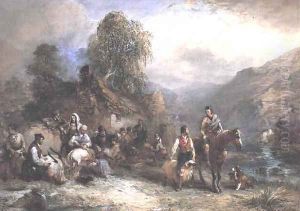 Sheep-Shearing outside a Crofters cottage in the highlands, 1844 by William of Eton Evans