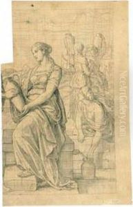Entwurf Zu: Elieser Wirbt Fur Isaak Um Rebekka. by Julius Schnorr Von Carolsfeld
