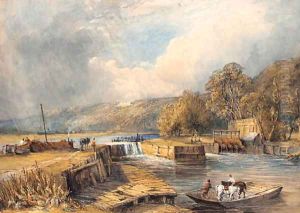 Cliveden from Cookham Weir, a horse-ferry in the foreground