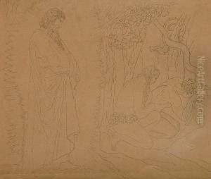 God With Adam And Eve And The Serpent. by Julius Schnorr Von Carolsfeld