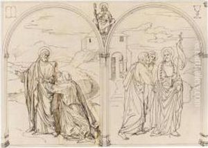 Scenes From The Life Of Christ: Doubting Thomas And Christ On The Road To Emmaus by Julius Schnorr Von Carolsfeld