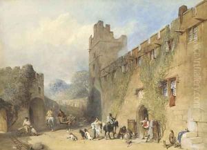 A shooting party outside Haddon Hall, Derbyshire