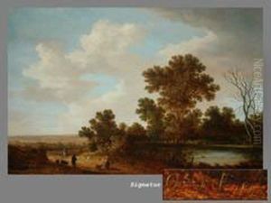Weite Landschaft Mit Wanderern Und Weite Landschaft Mit Wanderern Und