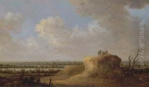 An Extensive River Landscape With Peasants Resting On A Hill An Extensive River Landscape With Peasants Resting On A Hill