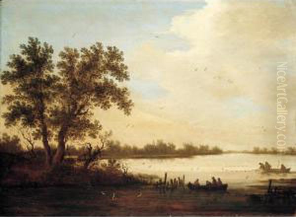 A River Landscape With Peasants Netting Fish From Boats - view 1
