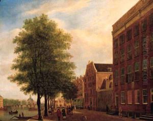 A view of the Prins Hendrikkade, Amsterdam by Jan, II Ekels