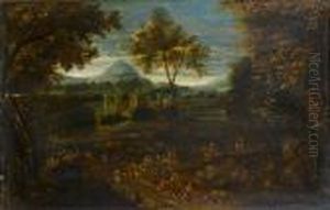 A Wooded Landscape With Travellers On A Country Path by Mattijs Schoevaerdts