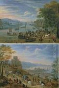 A Coastal Scene With Travelers And Drovers