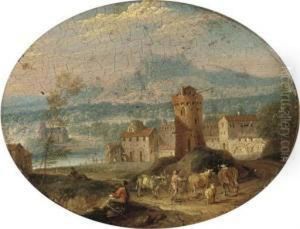 A River Landscape With Peasants
Resting On A River Bank; And A River Landscape With A Drover And His
Cattle On A Track by Mattijs Schoevaerdts