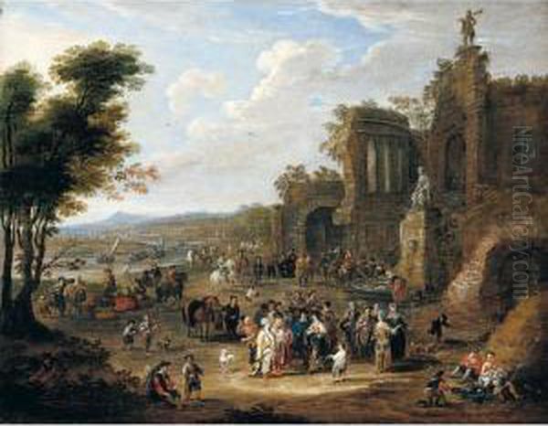 A River Landscape With Orientals And Locals Conversing Before A Set Of Ruins - view 1