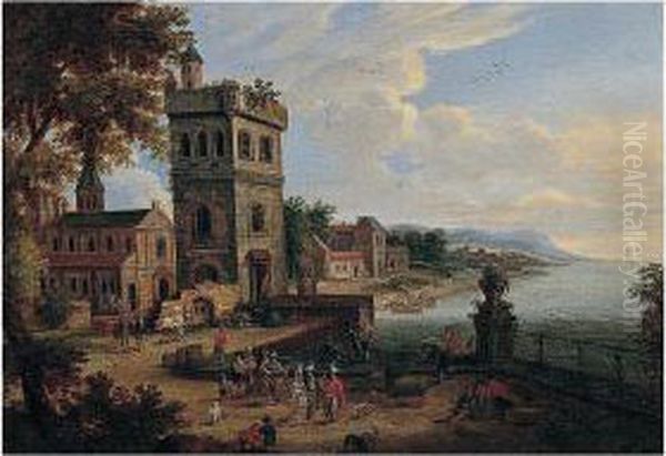 Harbour Scene With Orientals On A Quay - view 1