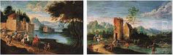 River Landscapes With Travellers And Peasants On A Path - view 1